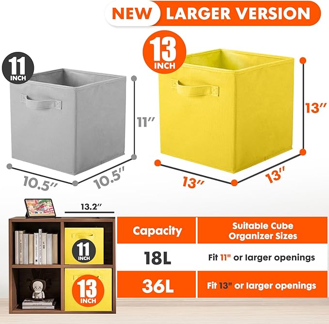 ShellKingdom Storage Bins, Foldable Fabric Storage Cubes And Cloth Storage Organizer Drawer For Closet And Toys Storage, 13 X 13 X 13 INCH, 6 Pack (Yellow)