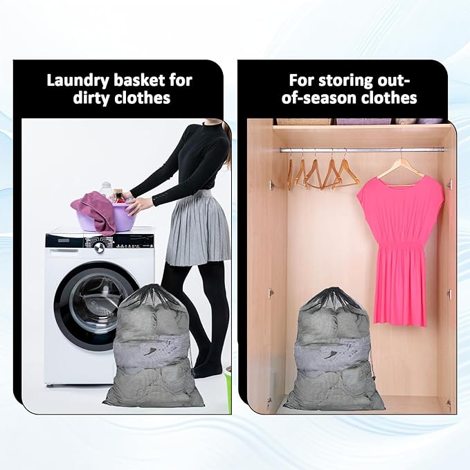 2 Pack Mesh Laundry Bags, 24" X 36" Large Laundry Washing Bags Heavy Duty Mesh Travel Laundry Bag for Delicates Clothes Washing Machine Drawstring Wash Bag for College Dorm Travel Family