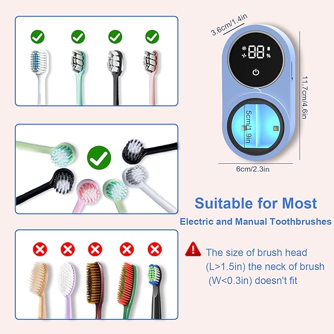 Biodzzs Toothbrush Holder and Cleaner for Bathroom Light Cleaning Fan Drying Round in Circle Automatic Rotating Cover Wall Mounted Smart Home Gadgets (02 Blue)