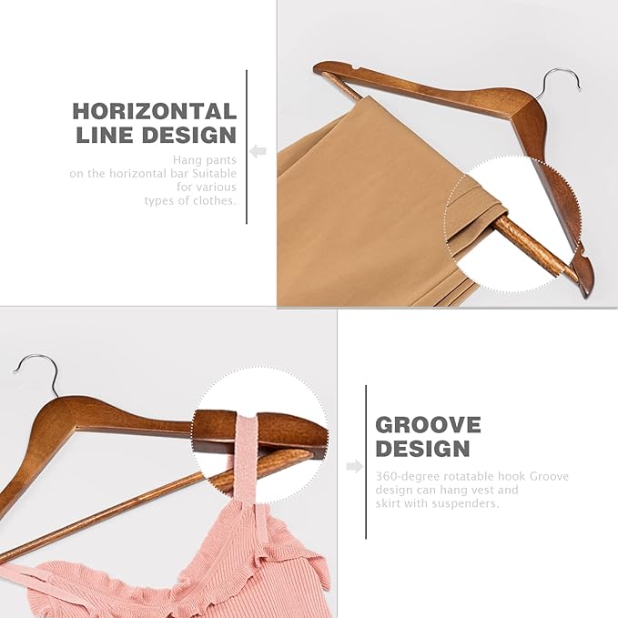 HOUSE DAY Heavy Duty Wooden Hangers 10 Pack and Space Saving Hanger Hooks Set 60 Pack