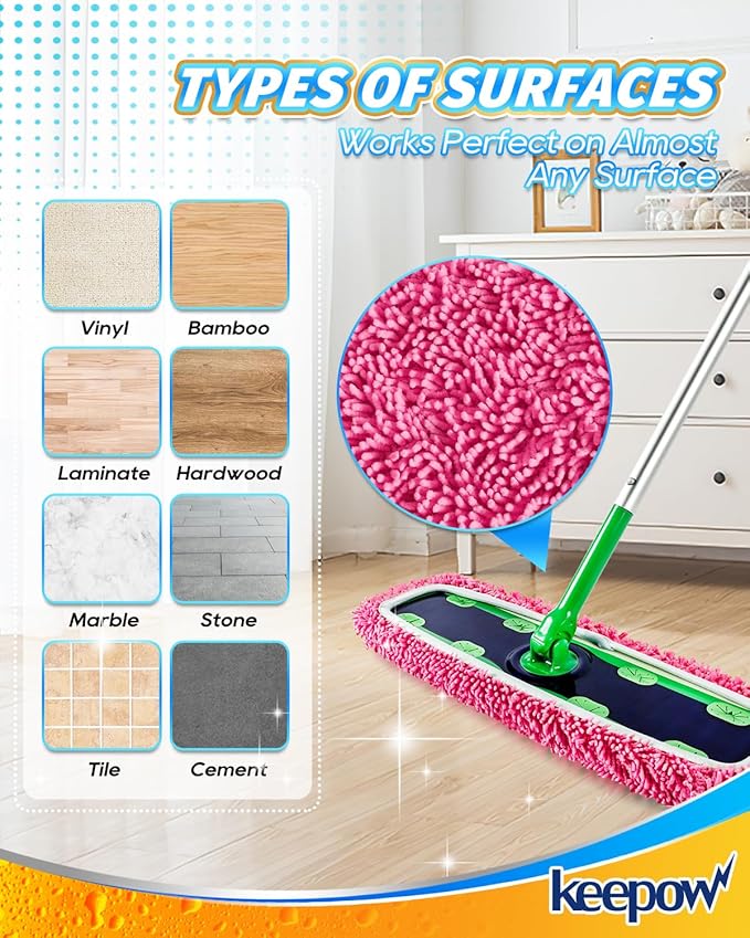 Reusable Microfiber Mop Pads for Swiffer - 2 Pack Pink XL Dry Sweeping Cloths & XL Wet Pads Refills - Heavy Duty Mopping Cloths for Floor Mopping and Sweeping