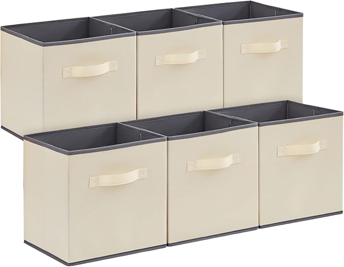 Lifewit Storage Cubes, Foldable Decorative Fabric Storage Baskets for Organizing Home Organizers with Handles for Shelves, Closet, 11 Inch Bins, 18L Beige, 6 Packs