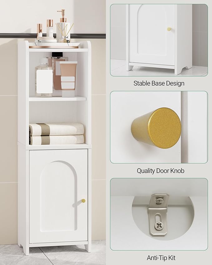 Bathroom Storage Cabinet, Corner Floor Cabinet with Doors and Adjustable Shelf, Narrow Toilet Paper Cabinets, Bathroom Organizer for Small Spaces, White BC39713X