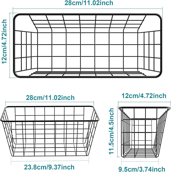 MaraFansie Over the Cabinet Door Organizer Wall Wire Baskets Hanging Kitchen Basket Shelf for Cabinet & Pantry Organization and Kitchen, Bathroom, Bedroom Storage, with Adhesive, Black, 3 Pack