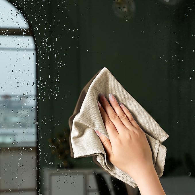 12 Pack Microfiber Glass Cleaning Cloth, 12 Inch X 16 Inch, Lint Free Quickly Clean Windows, Mirrors, Glasses, Phone Screens, Camera Lenses, Camel