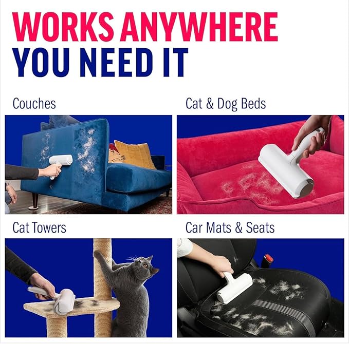 Pet Hair Remover - Reusable Lint Roller for Dog & Cat Hair - Portable Fur Removal with Self-Cleaning Base for Couch, Carpet, Furniture, and Car Seats