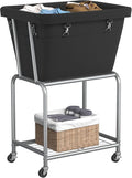 ELYKEN Laundry Cart with Wheels, Rolling Laundry Hamper with Removable Bag and Shelf, Metal Frame Laundry Basket with 4 Casters and 2 Brakes, Ideal for Bedroom, Bathroom, Laundry Room, Black