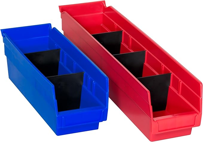 Akro-Mils 40120 Plastic Width Dividers for 4" Tall Shelf Bins Models 30120, 30128, and 30124, Custom Storage Inserts for Tools, Crafts & Supplies, 24-Pack, Black