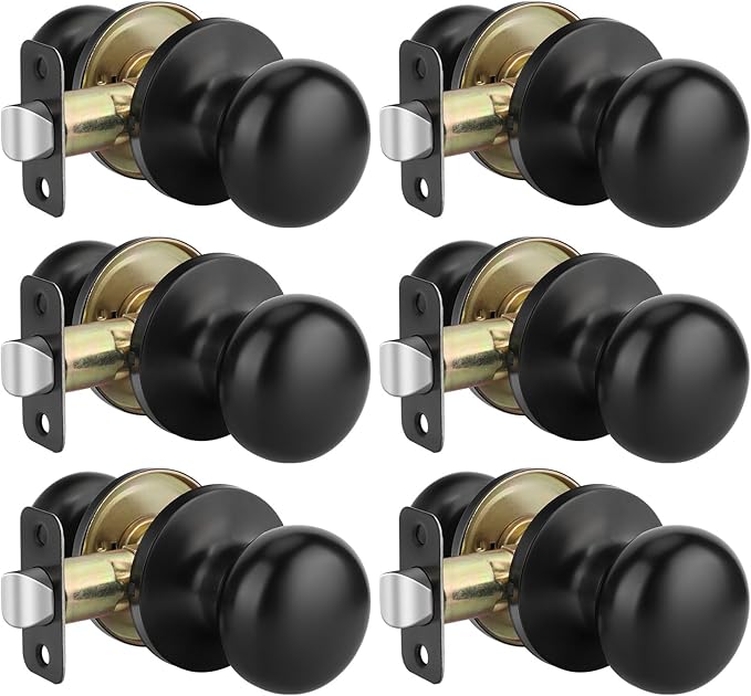 Goldenwarm Black Closet Door Knobs, Passage Door Knobs, Matte Black Door knob Without Lock for Hallway, Closet(6 Pack)