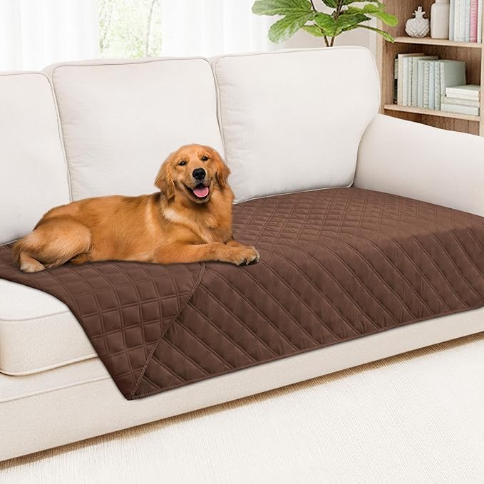 Smiry Waterproof Dog Bed Cover Pet Blanket, Soft Washable Dog Blanket for Furniture Bed Couch Sofa Reversible, Checkered (40"x90", Brown/Brown)