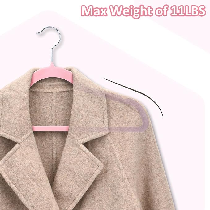 ELONG HOME Pink Slim Velvet Hangers, 50 Pack with 360 Swivel Hook, Non-Slip Heavy Duty for Coats, Pants & Dress Clothes