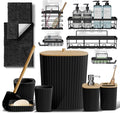 Clara Clark Bathroom Set - Black Bathroom Accessories Set, 6PC Bathroom Accessory Set, Bathroom Sets with Bathroom Rugs, Adhesive Corner Shower Caddy Hanging, Toilet Brush, Trash Can & Soap Dispenser