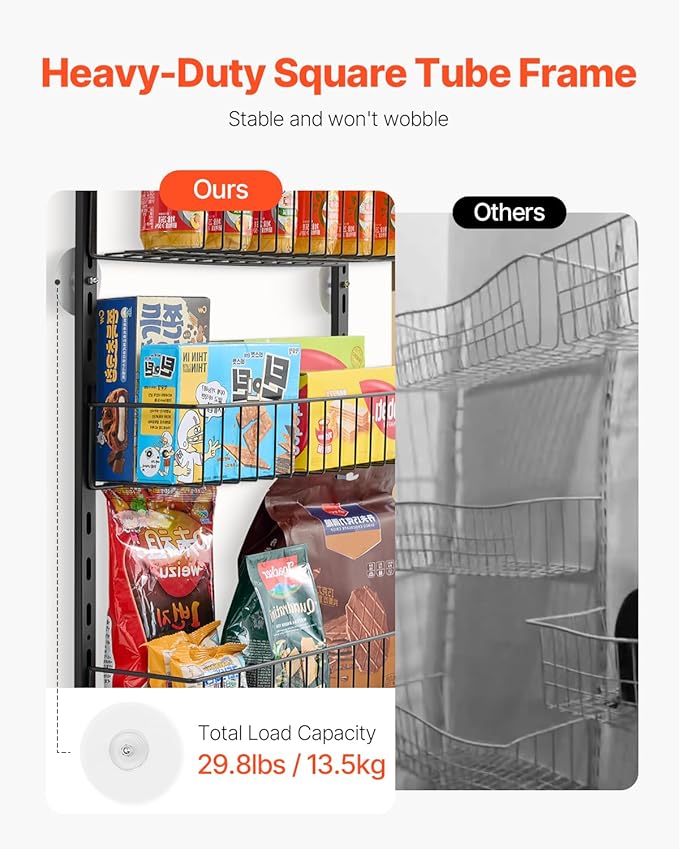 VEVOR Over the Door Pantry Organizer, 9-Tier Pantry Organization and Storage, Heavy-Duty Steel Hanging Spice Rack, Adjustable Wall Seasoning Shelves, for Home Kitchen Laundry Room Bathroom, Black