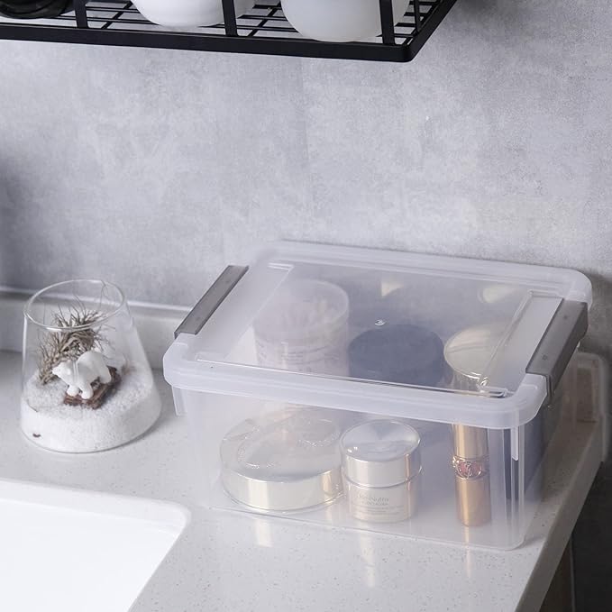 Citylife Small Storage Bins with Lids 3.2 QT- 8 Packs Plastic Storage Containers for Organizing Stackable Clear Storage Boxes,Clear White