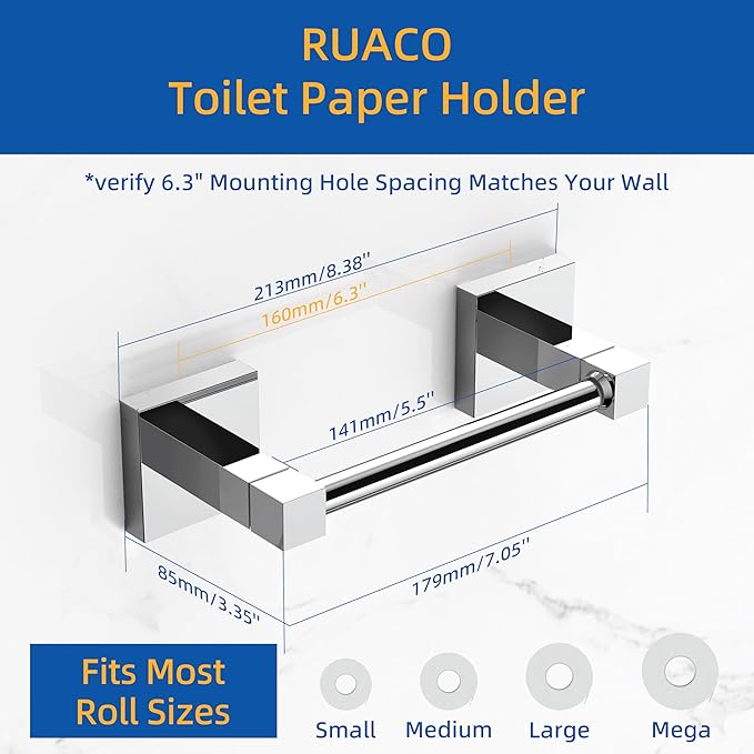 Ruacq Toilet Paper Holder Chrome Double Post Pivoting Square Tissue Holders Roll Holder Hangers Toilet Paper Stand Stainless Steel and Zinc Alloy Modern Wall Mounted