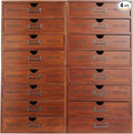 Vintage Wooden Drawer Organizer with 16 Drawers, 4-Tier Stackable Desktop Storage Box for Office, Home, Craft Supplies – Compact Space-Saving Design, Sturdy Pine Wood Construction, Built-In Label
