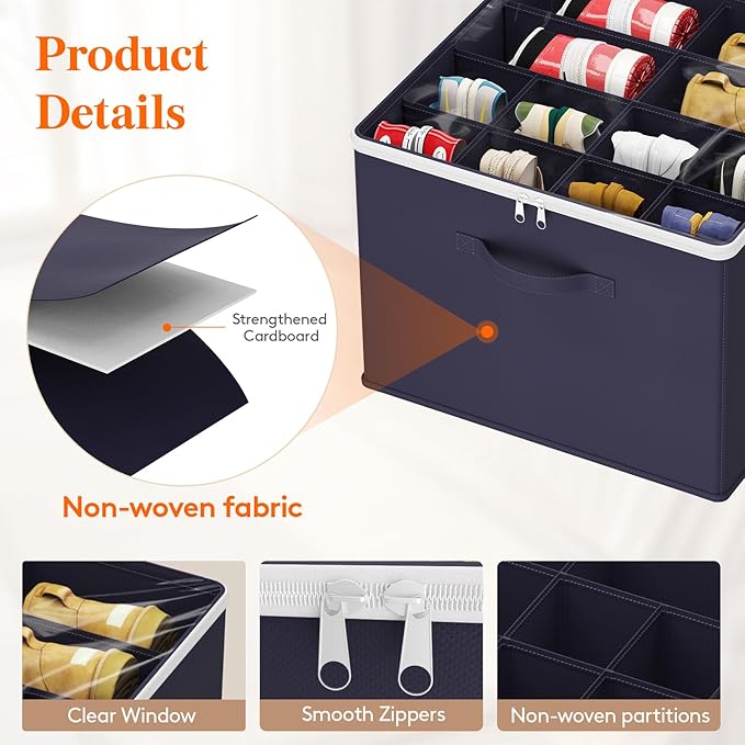 Lifewit Shoe Storage Organizer for Closet, Fabric Large Shoe Box Storage Containers with Clear Cover, Foldable Bins for Boots Heels Sneakers Fits 36-48 Pairs (Each 12-16 Pairs) 3 Pack Blue