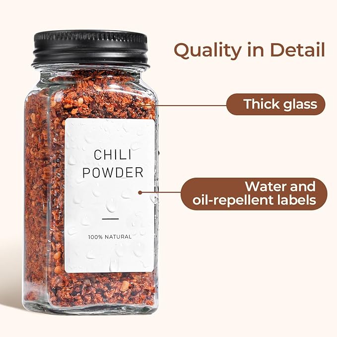 ComSaf 6Pcs 4oz Glass Spice Jars with Shaker Lids, 21 Labels, Spice Jars Trial Set & Supplement Set, Empty Spice Containers and Square Spice Bottles for Kitchen and Seasoning