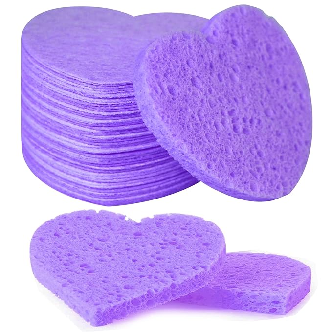 50-Count Facial Sponges Compressed, 100% Natural Cellulose Face Sponge Professional Cosmetic Spa Sponges for Face Cleansing, Exfoliating Mask, Makeup Removal for Travel and Home, Purple