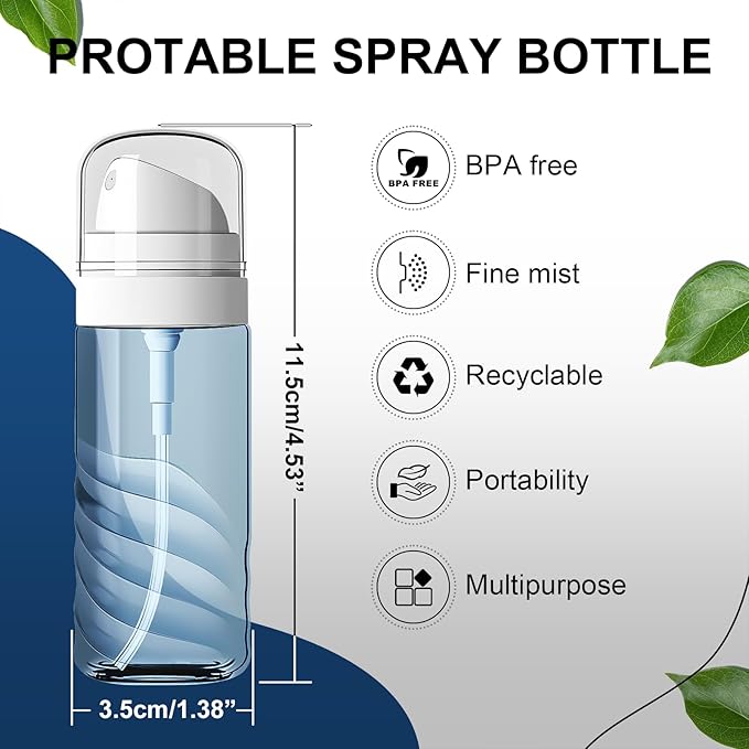2 Pack 60ML Small Spray Bottle, Portable Refillable Travel Spray Bottle for Hair, Cleaning, Beauty, Fine Mist, Leak Proof, Lt. Blue and Lt. Green