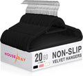 HOUSE DAY Velvet Hangers 20 Pack, Non-Slip Hangers with Tie Bar, Premium Standard Clothes Hanger Slim Felt Hanger 360° Swivel Hook for Closet Organized Storage，Elegance Black 72g/Pc