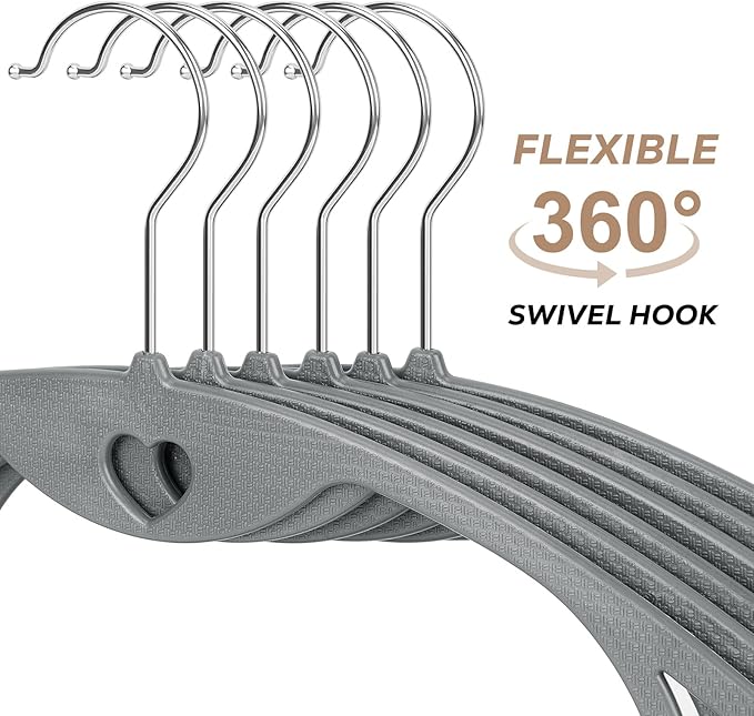 Grey Plastic Hangers 30 Pack, No Shoulder Bumps Ultra Thin Space Saving Clothes Hanger for Suits Adult Coat Heavy Duty Overcoats Dresses Closet