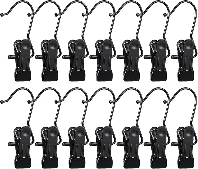 50 Pack Boot Hanger for Closet, Laundry Hooks with Clips, Boot Holder, Hanging Clips, Portable Multifunctional Hangers Single Clip Space Saving for Jeans, Hats, Tall Boots, Towels(Black/Black)