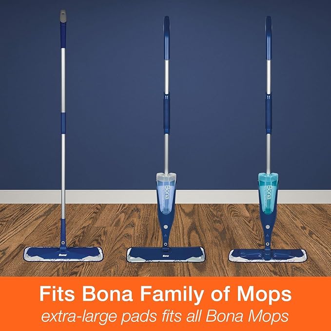 Bona Microfiber Pad 3-Pack includes Dusting, Cleaning, and Deep Cleaning Pad, for Hardwood and Multi-Surface Floors, fits Bona Family of Mops