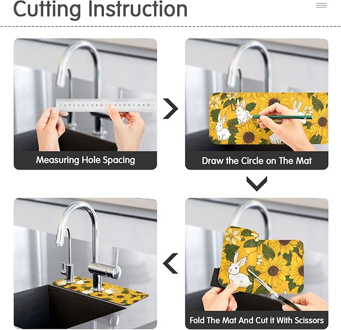 Autumn Sunflower and Cute Rabbit Kitchen Sink Splash Guard Sink Faucet Mat Faucet Handle Drip Catcher Drain Mats for Kitchen Bathroom Countertop Absorbent Dish Drying Pad 2Pack 14.7x5.4IN