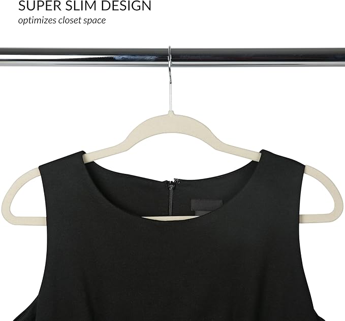 Simplify Slim Velvet Clothes Hangers | 50 Pack | Non-Slip | Shirts | Suit | Pants | Dresses | Garments | Closet Storage & Organization | Durable | Ivory