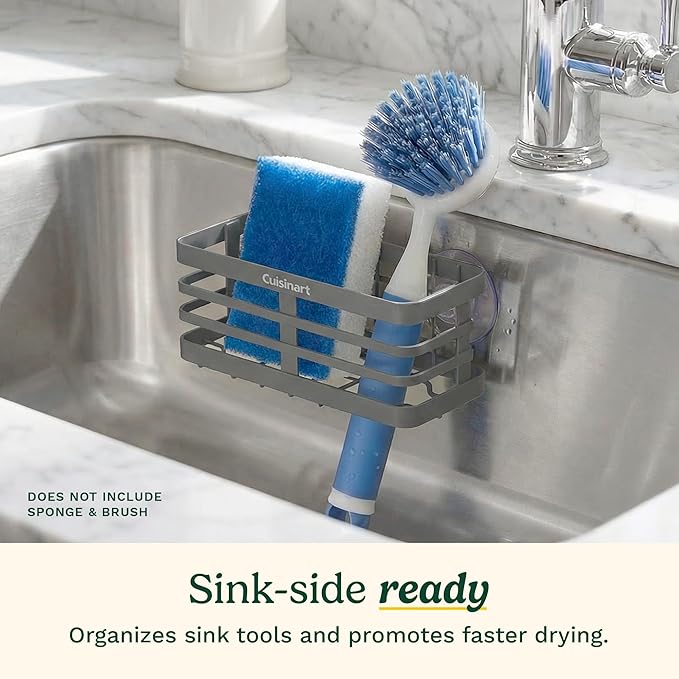 Cuisinart Sponge Holder for Kitchen Sink—Metal Sink Caddy with Triple Suction Cups, Kitchen Sink Organizer, Organization and Storage for Sponges, Brushes, Soap & Cleaning Accessories