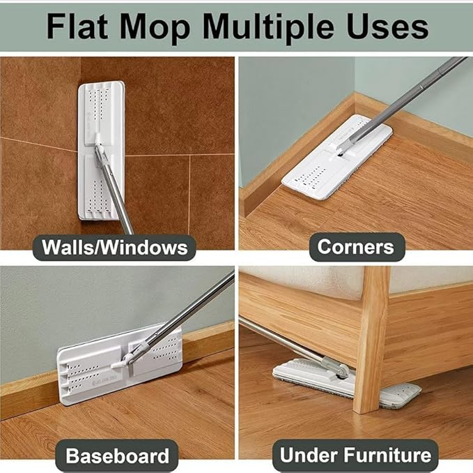 JOYMOOP Mop Replacement Pads, 4-Pack 13" × 4.9" Microfiber Flat Mop Refills, Dual Grey & Stripe Pads for Wet & Dry Cleaning, Fits JOYMOOP Mop Head Refills, Machine Washable, Durable, Scratch-Free