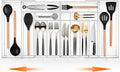 Kathfly Large Clear Expandable Silverware Drawer Organizer, Acrylic Adjustable 21.4 to 36 Inches Wide Utensil Tray for Kitchen Flatware and Cutlery Holder for Spoons Forks Knives, 13 Compartments