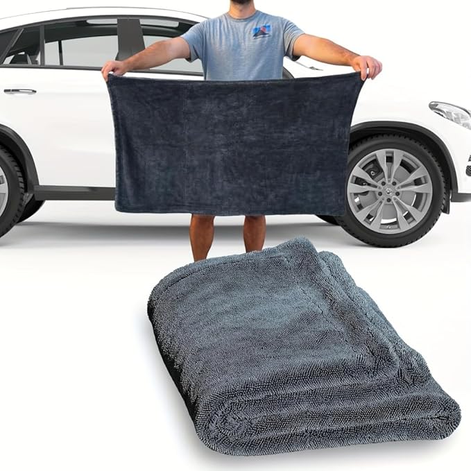 1200GSM Microfiber Car Drying Towel, Double-Twist Loop, Ultra-Absorbent, Quick-Dry, Lint- & Streak-Free, Scratch-Safe, for Car Wash & Detailing (1 Pack) (Dark Grey, 24" x 36")