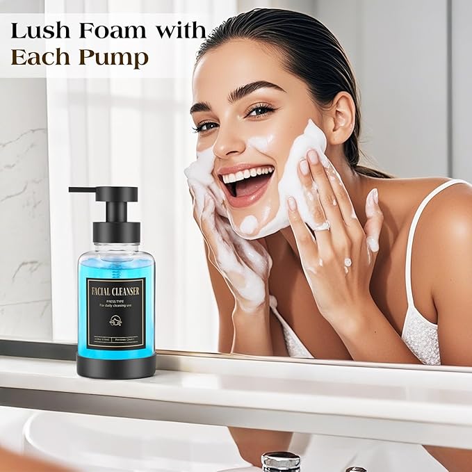 Luxspire Foaming Soap Dispenser, Glass Foam Pump Soap Dispenser, Non-Slip Hand Soap Dispenser with 5 Waterproof Labels, 15 Oz Refillable Liquid Soap Dispenser for Bathroom & Kitchen, Clear, 2 Pack