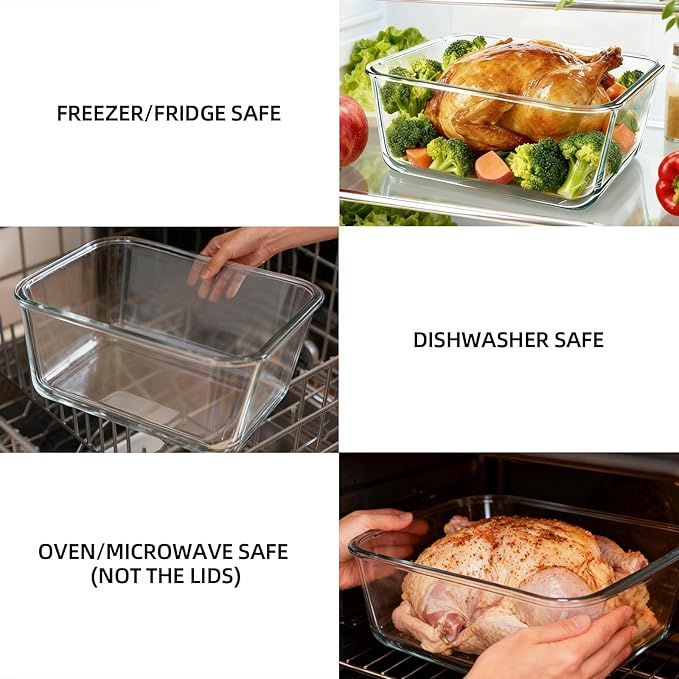 Extra Large Glass Storage Containers with Lids, Large Glass Food Containers for Rotisserie Chicken/Turkey and Potluck, Giant Watermelon Container, XL Big Bowl Freezer Storage Container Airtight 220 oz