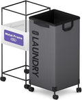 Caroeas Next-Gen 105L Matel Frame Laundry Basket with wheels, Heavy Duty Tall Rolling Laundry Hamper with Removable Wash Bag, Collapsible Freestanding Clothes Hamper For Laundry Room (100L,Grey,1Pack)