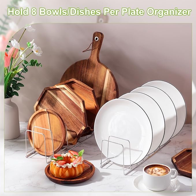 Tioncy 8 Pcs Pot Lid Organizer for Cabinet 8 Slots Stainless Steel Pot Lid Rack Cutting Board Holder Kitchen Storage Reusable Container for Christmas Pans, Serving Trays, Bakeware Dish Plates