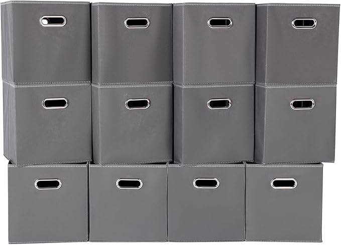 Fabric Cloth Storage Bins,Fabric Cube Organizer with Dual Handles Foldable Cube Storage Baskets for Home Bedroom Storage,Set of 12,(Gray)