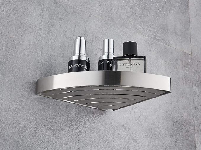 SANLIV Corner Shower Caddy, Stainless Steel Corner Shower Basket, Brushed Nickel Soap Holder & Shampoo Shelf, Rust-Proof Wall Mounted Bathroom Soap Dish, Brushed Satin Nickel