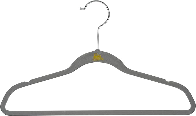 Simplify 50 Pack Kids Velvet Hangers | Slim | Non-Slip Design | Space Saving | Childrens Clothes | Shirts | Pants | Dresses | Baby Nursery | Closet Storage & Organization | Light Grey