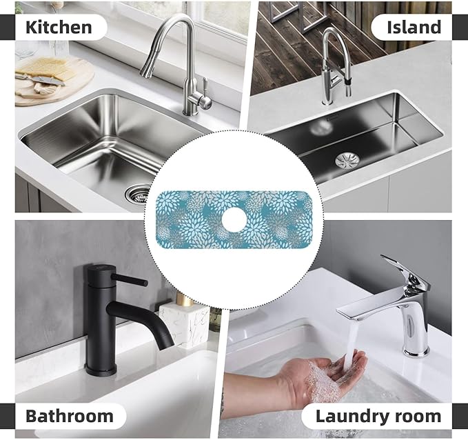Dahlia Floral Flower Colorful Abstract Kitchen Sink Splash Guard Faucet Mat Super Absorbent Fast Drying Mat Sink Gadgets-Fast Drying Pad Sink Mat For Kitchen Bathroom (15" X 5.5" )