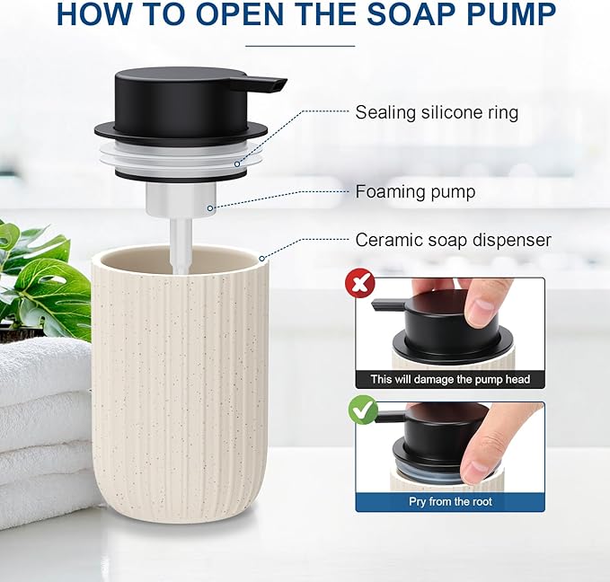 Ceramic Foaming Soap Dispenser, 12 oz Bathroom Foam Hand Soap Dispenser, Refillable Lotion Soap Dispenser with Removable Pump for Kitchen Hand Wash Dispenser, Modern Home Decor (Speckled Beige)