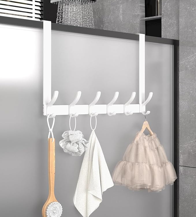 CHAUNCEY HOME Long Over The Door Hooks Hanger with 15.75" Arms for Easier Access by Shorter, Heavy Duty Door Hanger for Coat, F16U, Fits Standard 1 3/8'' Doors, Towel Racks for Bathroom, White