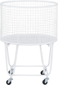 Deco 79 Metal Round Storage Cart with Wheels, 18" x 18" x 24", White