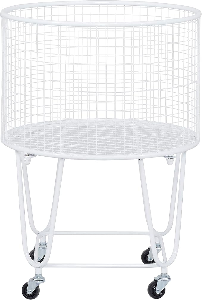 Deco 79 Metal Round Storage Cart with Wheels, 18" x 18" x 24", White