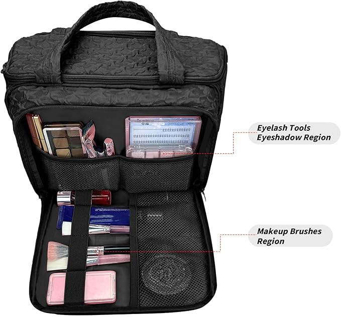 SUNRISING Travel Toiletry Bag, Lightweight Large Wide-open Travel Bag for Women, Puffy Cosmetic Makeup Bag Organizer with Handle for Accessories Essentials Toiletries - Black