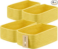 Small Storage Baskets for Organizing | Closet Organizer Bins | Shelf Toy Basket | Woven Rope Baskets | Cube Decorative Box | Shallow Basket | 11.5x7.5x4.7” | 4 Packs Yellow