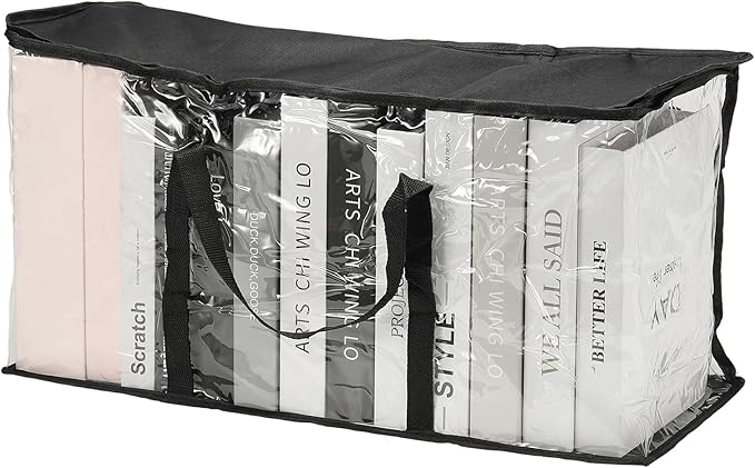 PATIKIL 25.6x7.9x23.6in Clear Storage Bags, Plastic Storage Bags Clear Large Zippered Organizers Foldable Closet Bed Sheet Organizer Cube with Zipper Handles for Book Clothes Yarn,XL,Black