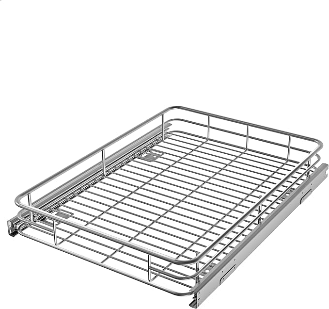 JOWBOOW Pull Out Cabinet Organizer (16.4" W x 21" D), Put Out Shelves for Kitchen Cabinets, Roll Out Drawers Heavy-Duty Metal Sliding Shelf, Bottom Mount